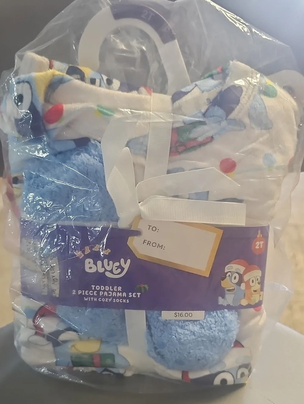 Toddler 2-Piece Pajama Set with Cozy Socks - Blue/White - 2T